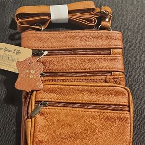Orange Leather Crossbody Bag